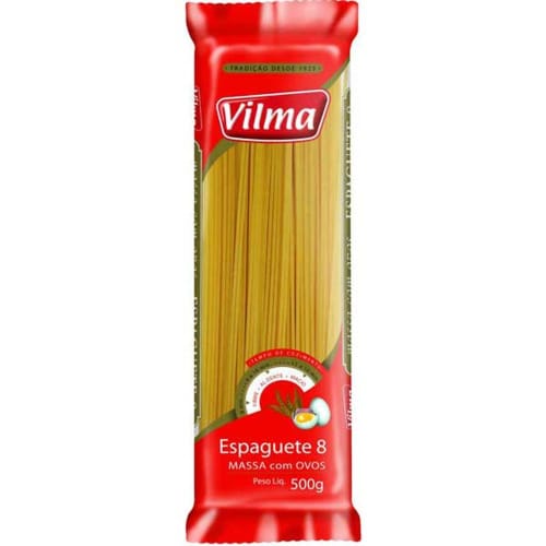 Macarrão Espaguete Massa com Ovos N° 8 Vilma 500g - 30 Unidades